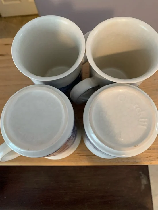 4 Churchill Blue and White Tea Mugs - Picture 6 of 6